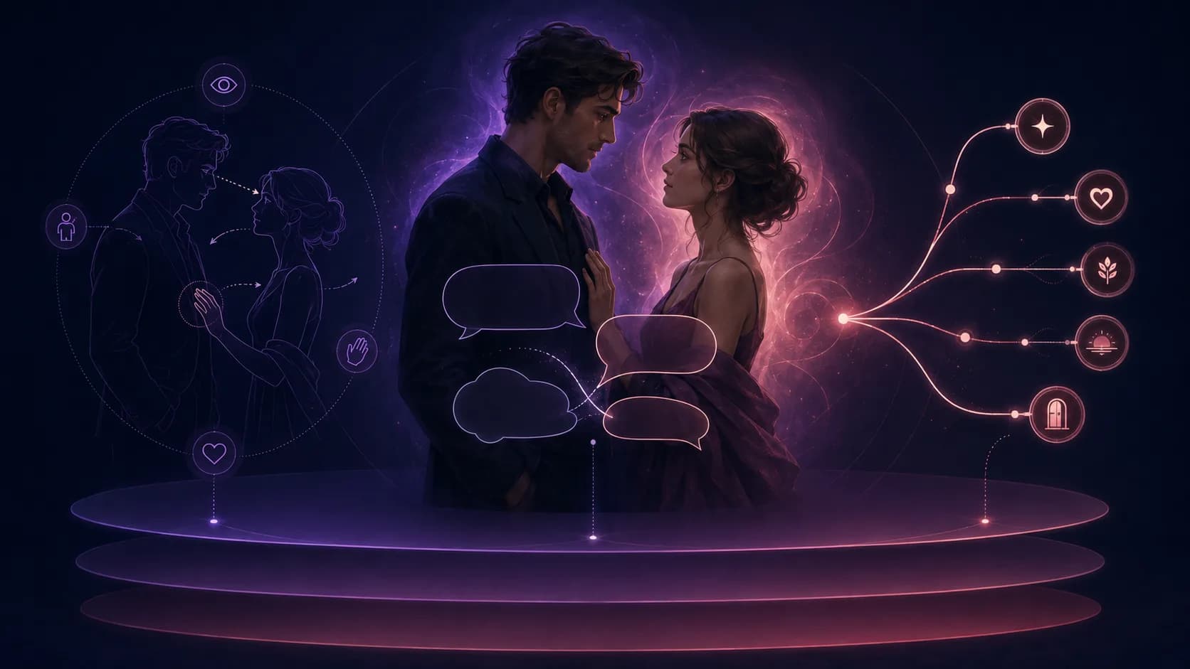 Visual anatomy of a romance prompt showing body language dialogue inner emotion and a user choice