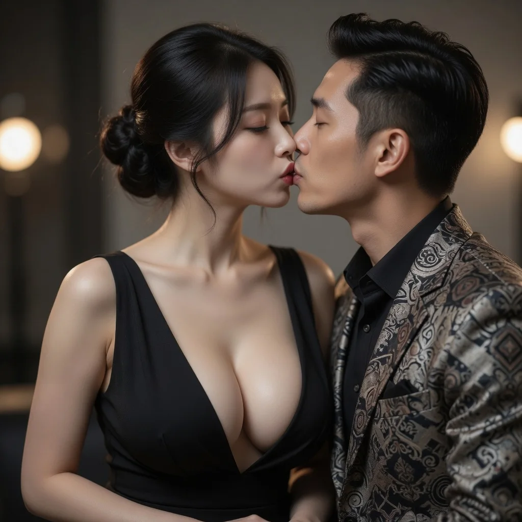 A first-kiss scene for a couple photo
